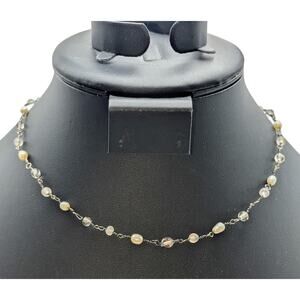 Vintage Silver Tone Glass Pearl Rosary Style Toggle Clasp Choker 16" Necklace